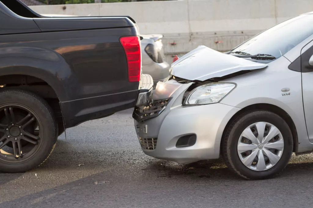 Rear-end car accident caused by brake-checking.