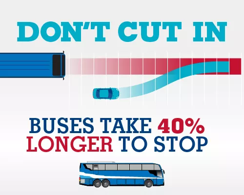 FMCSA infographic warns not to cut off large trucks when passing.